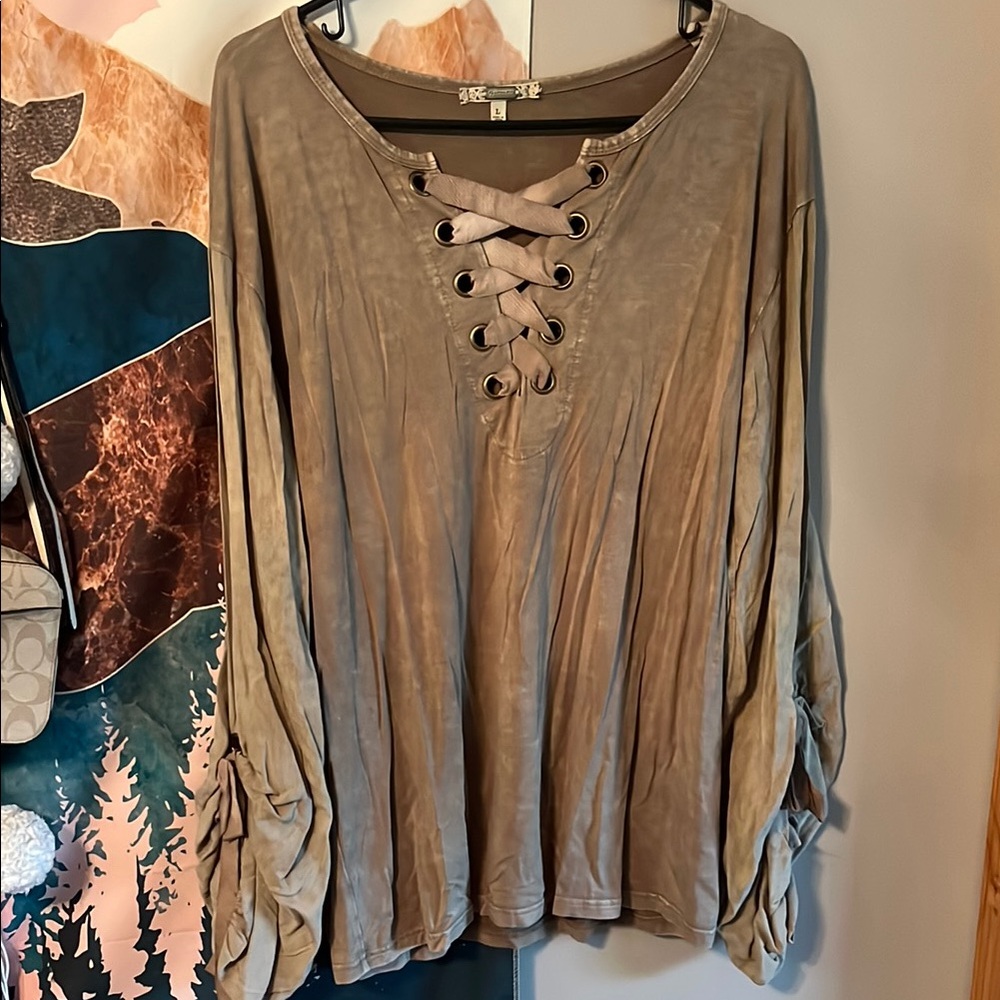 Women’s Brown Lace-Up Blouse